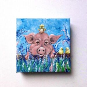 Bacon Love 2 Original Oil Painting Pig Gallery Wrapped Canvas